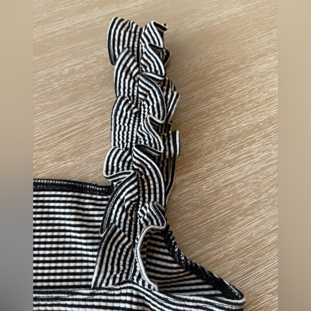 Nordstrom Elodie Striped Ribbed Bodysuit with Ruffled Straps Medium - Picture 5 of 9